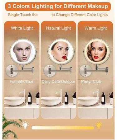Wresetly 8In Chargeable Vanity/Bathroom Double Side Mirror 1X/10X Enlarge LED&3Color Temp Touch Screen 360 Rotat C - Buy Online on SooperMarket.com