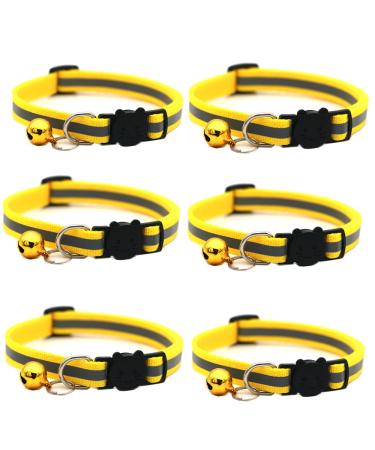 Hepplly 6-Pack Cat Collars Quick Release Reflective Kitten Collar with Bell (Yellow)