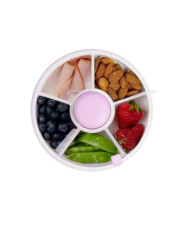 New GoBe Kids Snack Spinner Bundle with Hand Strap and Sticker Sheet - Reusable Snack Container with 5 Compartment Dispenser and Lid | BPA and PVC Free | Dishwasher Safe | No Spill Leakproof Taro Purple S