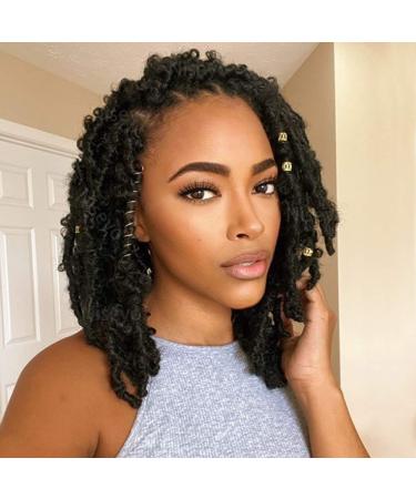 Niseyo 6 Packs Butterfly Locs Crochet Hair 12 Inch Pre Looped Distressed Locs Crochet Braids (1B) 12 Inch (Pack of 6) 1B(Natural Black)