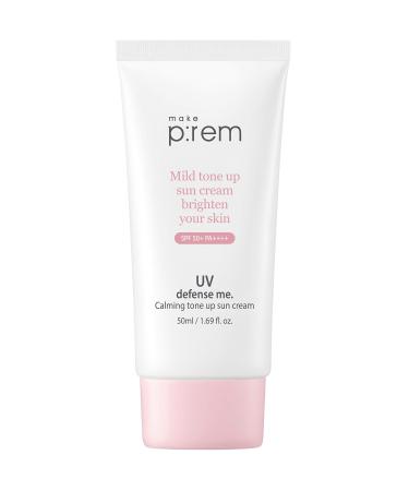makeprem UV Defense Me Calming Tone up Tinted Sunscreen SPF 50+ PA++++ VEGAN Reef-safe Chemical Free Hydrating Non-Greasy Mineral Sunblock Non-Nano Zinc Oxide Physical Face Body Mild Sunscreen for Sensitive Dry Oily Skin...