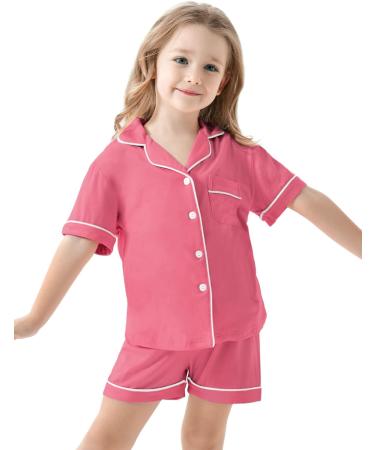 SWOMOG Unisex Girls Boys Modal Pyjamas Set | Button-Down Short Sleeve PJs | 6-7 Years Coral - Buy Online on SooperMarket.com