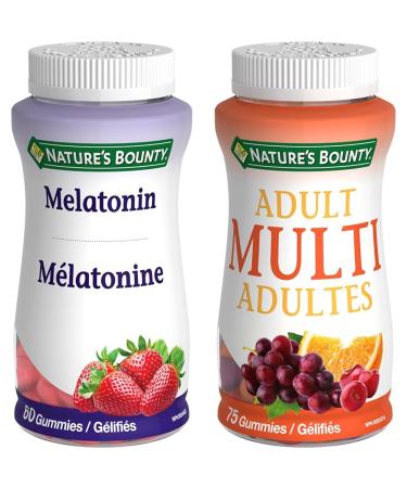 Nature's Bounty Melatonin Supplement Helps Reset Bodys Sleep-Wake Cycle 2.5mg 60 Gummies & Adult Multivitamin Supplement Helps Maintain Bones and Immune Function 75 Gummies