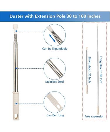 FUUNSOO Microfiber Duster with Extension Pole - 30-100 Inches | Bendable Head, Extendable for Cleaning High Ceilings, Fans, Furniture, Cobwebs | Interior Roof Cleaner - Buy Online on SooperMarket.com