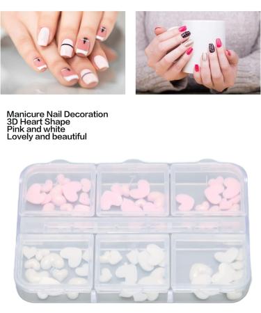 Nail Art Decoration Pink and White Heart Shape Nail Art Accessories Cute 3D Safe for DIY - Buy Online on SooperMarket.com