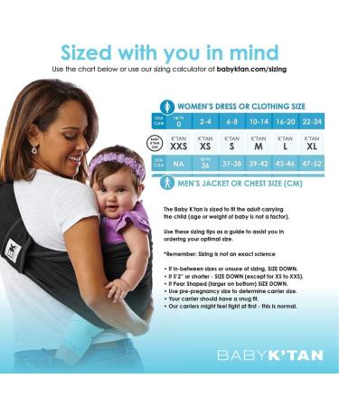 Baby K'tan Original Baby Wrap Carrier - Black, Medium Size for Women 10-14 & Men 39-42 - No Rings or Buckles - Carry Newborn up to 35 lbs - Buy Online on SooperMarket.com