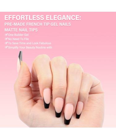 Shop 240PCS French Tips Gel x Nail Tips - Long Coffin Press On Nails in Black-Natural White | Pre-Applied Tip Primer & Base Coat for DIY Nail Extensions - Buy Online on SooperMarket.com