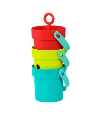 Battat 4 buckets and stacking cups with functions - sand toys bath tub toys water toys motor toys - baby toys from 18 months of water bucket