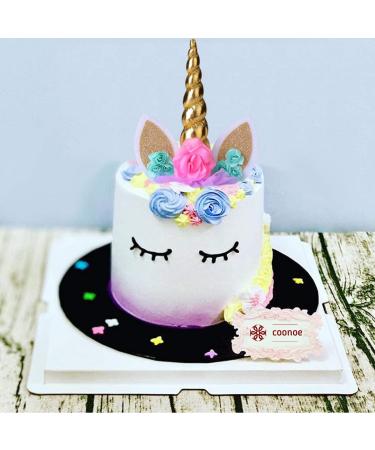 Coonoe Unicorn Cake Topper with Handmade Eyelashes and Reusable Gold Horn - Ideal for Birthday Parties, Baby Showers, and Weddings - Buy Online on SooperMarket.com
