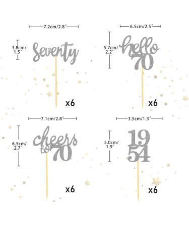 24 Pcs Glitter 70th Birthday Cupcake Toppers for Celebrating 70th Birthday Party Decorations for Seventy Years Old Birthday Party Supplies (Silver new) - Buy Online on SooperMarket.com