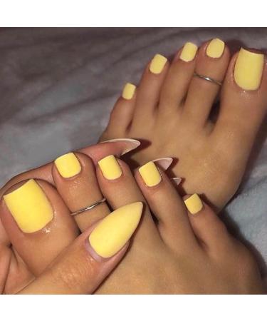 Outyua Solid Square Fake Toenails matte Press on Toe Nails Short Acrylic False Toes Nails Artificial Beach Full Cover Toenail for Women and Girls 24Pcs (Sunshine)