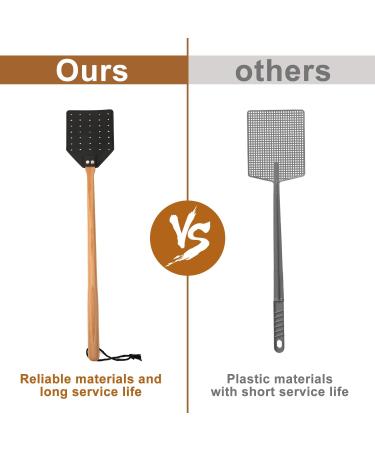 Peutier 2Stk Leather Fly Swatter - 49.5cm Durable Wooden Handle for Indoor & Outdoor Use | Black & Brown - Buy Online on SooperMarket.com