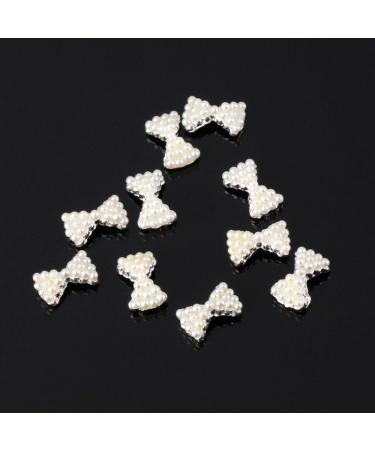 OrangeTag White Pearl Bow Tie 3D Nail Art Slices - Set of 10 DIY Decorations - Buy Online on SooperMarket.com