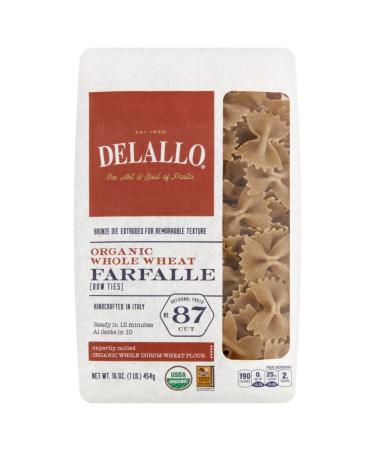 DeLallo Organic Whole Wheat Farfalle, Bow Ties Pasta, 1lb Bag, 16-Pack