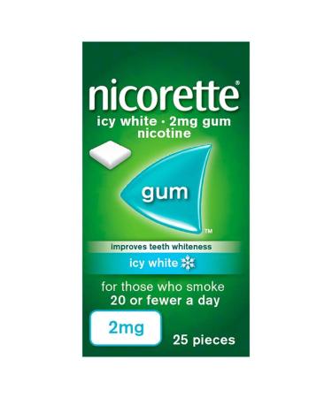 Nicorette Gum - Icy White 2 mg 25 Pieces - Also Whitens Teeth (Stop Smoking Aid)
