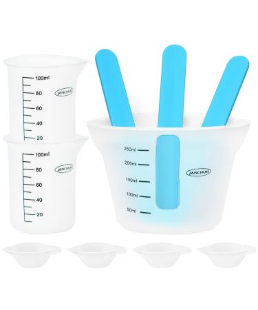 Silicone Measuring Cups for Epoxy Resin,JANCHUN Resin Supplies Kit with 250&100ml Silicone Cups,Silicone Hard Stir Sticks for Resin,Molds,DIY Crafts,Wax,Casting,Art,Jewelry Making,Easy to Clean 1*250ml+2*100ml+3*stir sticks+4*mini