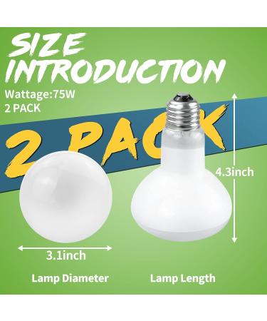 LUCKY HERP Reptile Heat Lamp 75W 2 Pack UVA Reptile Heat Lamp Bulb Amphibian Basking Spot Light Bulb Reptile Daylight Bulb for Turtle Bearded Dragon Lizard Heating Use 75W(2 Pack) - Buy Online on SooperMarket.com