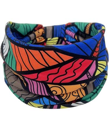 JSGHGDF African Headband Yoga Sports Workout Hairband Boho Print Hairband Wide Elastic Headband Stretchy Headwrap for Women Girl 6 - Buy Online on SooperMarket.com