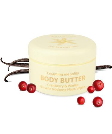 Jean & Len Body Butter Cranberry & Vanilla supplies the skin sufficiently with moisture delicate melting texture amusing-sweet fragrance vegan formulation without parabens & silicones 200 ml 200 g (1 Pack)