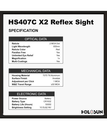 Holosun HS407C-X2 Classic Open Reflex Red Dot Sight 2 MOA - Black - Buy Online on SooperMarket.com