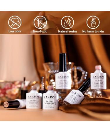 RARJSM Glitter Nude Gel Polish Set - 6pcs Pale Pink, Milky Jelly, Cashmere, Beige, Apricot, Champagne, Brown | UV LED Cured Translucent Natural Soak Off Iridescent Holographic Nail Polish 7.5ml - Buy Online on SooperMarket.com