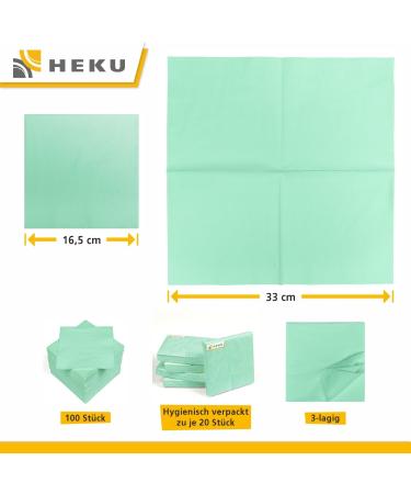 HEKU 100 Single-Colored Napkins - 3-Layer Mint Green 33x33cm | Highly Absorbent & Stylish for Events | Practical 5-Pack - International Shipping Available - Buy Online on SooperMarket.com