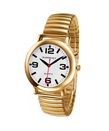 English Talking Watch for Seniors Unisex Men Women Loud Sound Time-Day-Date Alarm Clock for Visually Impaired Gold