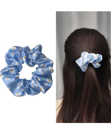 Daisy Flower Blue Hair Scrunchies 2PCS - Women's Silk Hair Accessories & Ponytail Holder Bracelet - Buy Online on SooperMarket.com