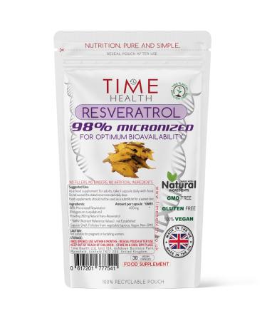 98% Micronized Resveratrol Capsules - Optimum Bioavailability - Pure & Natural Trans Resveratrol Derived from Japanese Knotweed - UK Manufactured - Zero Additives (30 Count (Pack of 1))