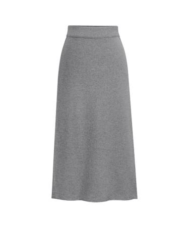 Sanahy Women's Basic Plain Stretchy Ribbed Knit Split Midi Skirt Stretch High Waist Bodycon Business Work Office Pencil Skirt XL Gray