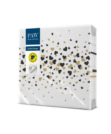 PAW - Napkins 3 -layer (33 x 33 cm) I 20 pieces I Perfect for birthdays parties weddings communion and celebrate i paper napkins printed on both sides i confetti dots gold i Hearts confetti Hearts confetti fur (gold)