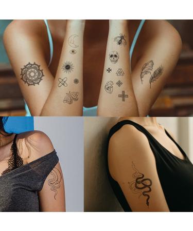 Esland 330+ Realistic Black Temporary Tattoos: Vintage Skeleton Snake, Crowns, Arrows, Sun Moon Stars, Butterfly, Feather, Infinite Love - 60 Pcs Tattoo Stickers for Women - Buy Online on SooperMarket.com