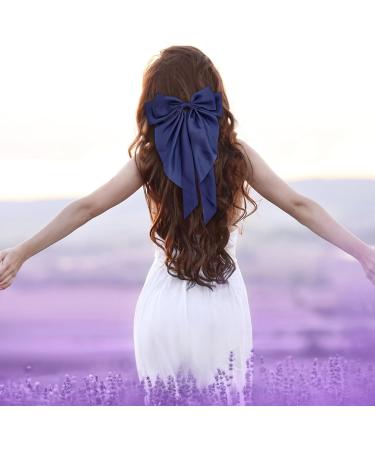 Navy Blue Bow Clips for Women Satin Hair Bow for French Long Tail Elegant and Cute Big Bows for Hair About Solid Soft Hair Accessories Birthday Wedding Party Gifts - Buy Online on SooperMarket.com
