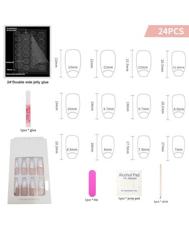 WOOXDYUK Nail Art Set - 24 French Tip Press On Nails with Jelly Glue Nail Rub & Remover | Medium French Style Chain Nails for Perfect Nail Art - Buy Online on SooperMarket.com
