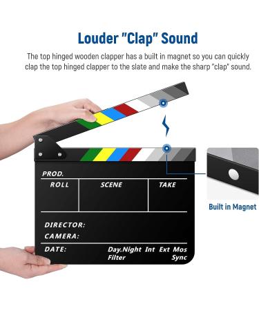 NEEWER Acrylic Film Directors Clapper Board Kit - 12x10 Cut Action Scene Clapboard with Magnetic Eraser, 2 Pens, Cleaning Cloth & Hex Key - Buy Online on SooperMarket.com