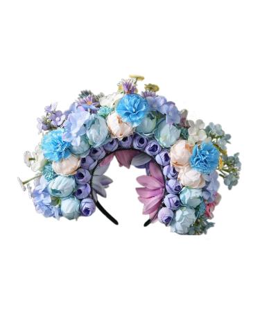 JSGHGDF Bridal Garlands Florals Crown Wedding Flower Headband Beach Wreath Hairband Girls Hair Accessory Women Head Hoop Props Blue