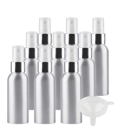 TIANZD 12 Pcs 100ml Empty Silver Aluminium Fine Mist Spray Bottle with White/Silver Metal Spray Head Refillable Travel Alu Bottles for Body Sprays Room Fragrances Perfumes Hair Garden Funnel Silver 100ml