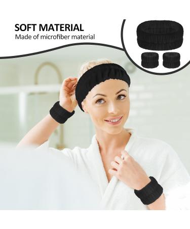 WLLHYF Spa Headband and Wrist Washband Set - Microfiber Shower Head Wraps for Women and Girls - Adjustable and Prevents Liquid Spills - Black - Buy Online on SooperMarket.com