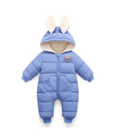 Minizone Baby Snowsuit Winter Romper Girls Boys Cotton Hooded Jumpsuit Warm Long Sleeve Outfits Cartoon Rabbit 18-24 Months Blue
