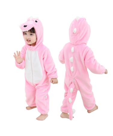 Doladola Unisex Kid's&Toddler's Costume Outfit Baby Boys Girls Flannel Animal Hooded Rompers Jumpsuit 12-18 Months Pink Dinosaur