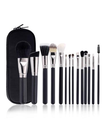 14 Classic Black Handle Silver Tube High Cost Performance Professional Makeup Brush Set As shown D