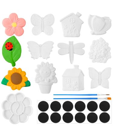 27 Pcs Arts and Crafts Set Painting Kit for Kids Include 12 Unpainted DIY Ceramic Figurines Paint Your Own Figurines with 12 Magnet 2 Brushes and 1 Palette Ceramic Painting Kit for Toddler (Butterfly)