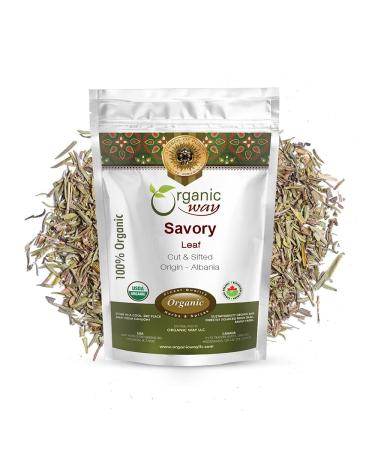 Organic Way Savory Leaf Cut & Sifted (Satureja hortensis) | Herbal Tea - European Wild-Harvest | Organic & Kosher Certified | Non GMO & Gluten Free | USDA Certified | Origin - Albania (1 LBS / 16Oz)