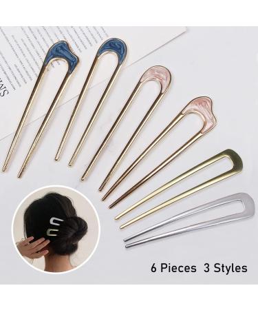 6 Pieces Metal U Shaped Hairpins French Hair Pin Hair Chignon Pins Metal Hair Pin Fork Sticks 2 Prong Bun Hairstyle Accessories for Women 6Pcs Gold silver - Buy Online on SooperMarket.com