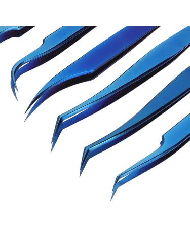 8-Piece Stainless Steel Eyelash Tweezers Set - Fine Tip Ergonomic Blue Titanium Eye Makeup Tools for Women - Portable & Durable - Buy Online on SooperMarket.com