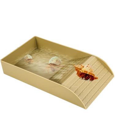 Tortoise Water Dish Tortoise Bath Dish 30.5x14.8x5.8cm Anti Slip Reptile Pool Bowl with Ramp Reptile Feeding Box Dish Plastic Turtle Water Bowl Tortoise Habitat Accessories for Basking Feeding Wood Small