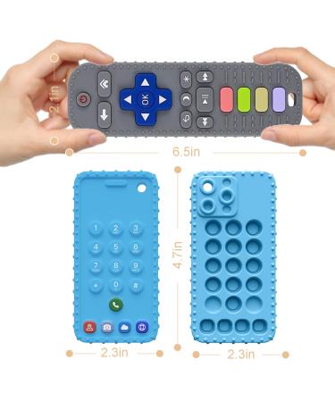 Silicone Remote Control Shape Baby Teething Toys 2 Pack | Chew Toys for Boys and Girls | Silicone Teether Toy for Babies 3-12 Months | Grey+Blue - Buy Online on SooperMarket.com