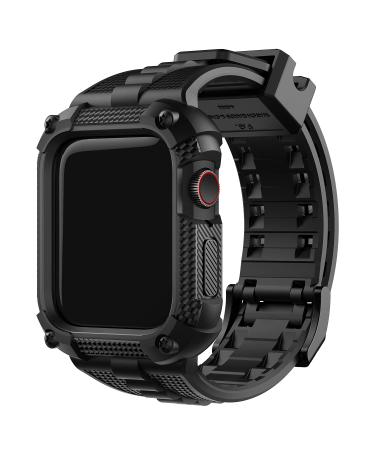 Fullmosa Watch Band Rugged iWatch Band Silicone with Screen Protector and Bumper Case for Men Compatible with Apple Watch Series 8/7/6/5/4/SE2/SE (44mm Black) Black 44mm