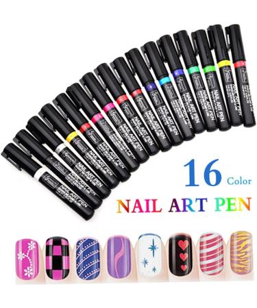 16PCS Nail Art Pen Painting Kit Nail Polish Pens Drawing Dotting Nail Polish Pen 3d Nail Design Beauty Tools For Uv Gel Polish Assorted Colour - Buy Online on SooperMarket.com