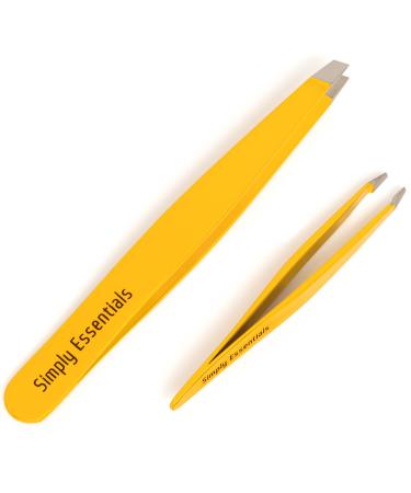 Professional Stainless Steel Yellow Tweezers Set with Case and Ebook - Surgical Grade for Precision Eyebrow Plucking, Ingrown Hair, Nose Hair, and Splinters - Buy Online on SooperMarket.com